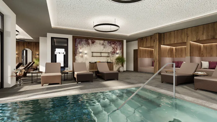 Luxuriöser Innen-Spa mit modernen Liegestühlen und Pool